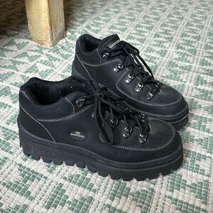 Black Platform Skechers Lace Up Sneaker Boots